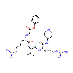 CC(C)[C@H](NC(=O)[C@H](CCCNC(=N)N)NCC(=O)Oc1ccccc1)C(=O)N[C@@H](CCCNC(=N)N)C(=O)NC1CCNCC1 ZINC000084653355