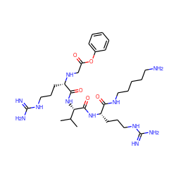 CC(C)[C@H](NC(=O)[C@H](CCCNC(=N)N)NCC(=O)Oc1ccccc1)C(=O)N[C@@H](CCCNC(=N)N)C(=O)NCCCCCN ZINC000084757117