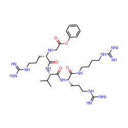 CC(C)[C@H](NC(=O)[C@H](CCCNC(=N)N)NCC(=O)Oc1ccccc1)C(=O)N[C@@H](CCCNC(=N)N)C(=O)NCCCCNC(=N)N ZINC000084668650