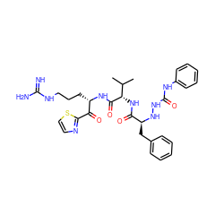 CC(C)[C@H](NC(=O)[C@H](Cc1ccccc1)NNC(=O)Nc1ccccc1)C(=O)N[C@@H](CCCNC(=N)N)C(=O)c1nccs1 ZINC000036107735