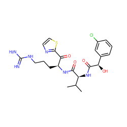 CC(C)[C@H](NC(=O)[C@H](O)c1cccc(Cl)c1)C(=O)N[C@@H](CCCNC(=N)N)C(=O)c1nccs1 ZINC000006716469