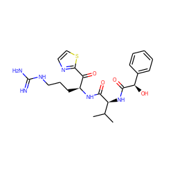 CC(C)[C@H](NC(=O)[C@H](O)c1ccccc1)C(=O)N[C@@H](CCCNC(=N)N)C(=O)c1nccs1 ZINC000006716470