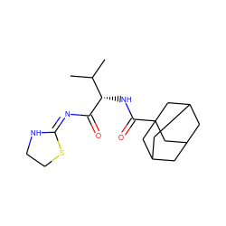 CC(C)[C@H](NC(=O)C12CC3CC(CC(C3)C1)C2)C(=O)/N=C1/NCCS1 ZINC000004008559