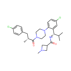 CC(C)[C@H](NC(=O)C1CN(C)C1)c1cc(Cl)ccc1N1CCN(C(=O)[C@H](C)Cc2ccc(Cl)cc2)CC1 ZINC000049881879