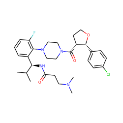 CC(C)[C@H](NC(=O)CCN(C)C)c1cccc(F)c1N1CCN(C(=O)[C@@H]2CCO[C@@H]2c2ccc(Cl)cc2)CC1 ZINC000029039409