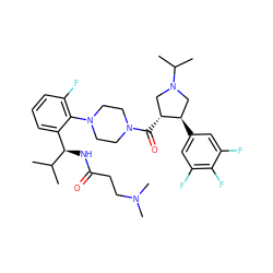 CC(C)[C@H](NC(=O)CCN(C)C)c1cccc(F)c1N1CCN(C(=O)[C@@H]2CN(C(C)C)C[C@H]2c2cc(F)c(F)c(F)c2)CC1 ZINC000029131550