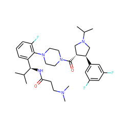 CC(C)[C@H](NC(=O)CCN(C)C)c1cccc(F)c1N1CCN(C(=O)[C@@H]2CN(C(C)C)C[C@H]2c2cc(F)cc(F)c2)CC1 ZINC000029131548