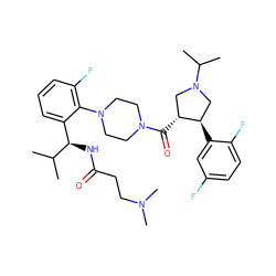 CC(C)[C@H](NC(=O)CCN(C)C)c1cccc(F)c1N1CCN(C(=O)[C@@H]2CN(C(C)C)C[C@H]2c2cc(F)ccc2F)CC1 ZINC000029130357