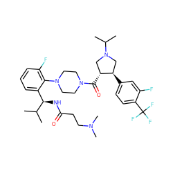 CC(C)[C@H](NC(=O)CCN(C)C)c1cccc(F)c1N1CCN(C(=O)[C@@H]2CN(C(C)C)C[C@H]2c2ccc(C(F)(F)F)c(F)c2)CC1 ZINC000029130273