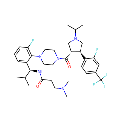 CC(C)[C@H](NC(=O)CCN(C)C)c1cccc(F)c1N1CCN(C(=O)[C@@H]2CN(C(C)C)C[C@H]2c2ccc(C(F)(F)F)cc2F)CC1 ZINC000029130493