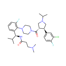 CC(C)[C@H](NC(=O)CCN(C)C)c1cccc(F)c1N1CCN(C(=O)[C@@H]2CN(C(C)C)C[C@H]2c2ccc(F)c(Cl)c2)CC1 ZINC000029130271