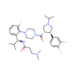 CC(C)[C@H](NC(=O)CCN(C)C)c1cccc(F)c1N1CCN(C(=O)[C@@H]2CN(C(C)C)C[C@H]2c2ccc(F)c(F)c2)CC1 ZINC000029130269