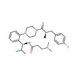 CC(C)[C@H](NC(=O)CCN(C)C)c1ccccc1N1CCN(C(=O)[C@H](C)Cc2ccc(Cl)cc2)CC1 ZINC000040975897