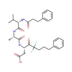 CC(C)[C@H](NC(=O)CCc1ccccc1)C(=O)N[C@@H](C)C(=O)N[C@@H](CC(=O)O)C(=O)C(F)(F)CCCc1ccccc1 ZINC000026642831