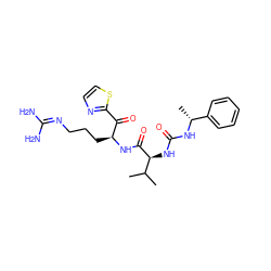 CC(C)[C@H](NC(=O)N[C@H](C)c1ccccc1)C(=O)N[C@@H](CCCN=C(N)N)C(=O)c1nccs1 ZINC000036184945