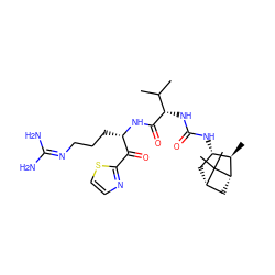 CC(C)[C@H](NC(=O)N[C@H]1C[C@H]2C[C@@H]([C@@H]1C)C2(C)C)C(=O)N[C@@H](CCCN=C(N)N)C(=O)c1nccs1 ZINC000036184939
