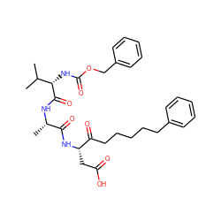 CC(C)[C@H](NC(=O)OCc1ccccc1)C(=O)N[C@@H](C)C(=O)N[C@@H](CC(=O)O)C(=O)CCCCCc1ccccc1 ZINC000027891731