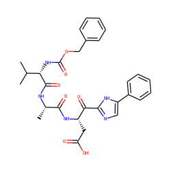 CC(C)[C@H](NC(=O)OCc1ccccc1)C(=O)N[C@@H](C)C(=O)N[C@@H](CC(=O)O)C(=O)c1ncc(-c2ccccc2)[nH]1 ZINC000026989629