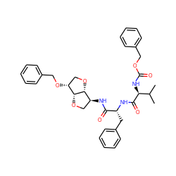 CC(C)[C@H](NC(=O)OCc1ccccc1)C(=O)N[C@H](Cc1ccccc1)C(=O)N[C@H]1CO[C@@H]2[C@H](OCc3ccccc3)CO[C@H]12 ZINC000150599896