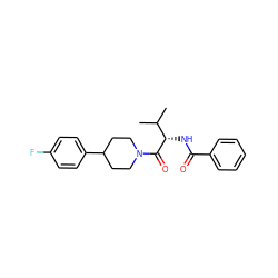 CC(C)[C@H](NC(=O)c1ccccc1)C(=O)N1CCC(c2ccc(F)cc2)CC1 ZINC000095572906