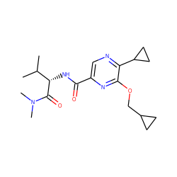 CC(C)[C@H](NC(=O)c1cnc(C2CC2)c(OCC2CC2)n1)C(=O)N(C)C ZINC000207410640