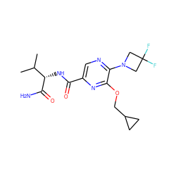 CC(C)[C@H](NC(=O)c1cnc(N2CC(F)(F)C2)c(OCC2CC2)n1)C(N)=O ZINC000207410290