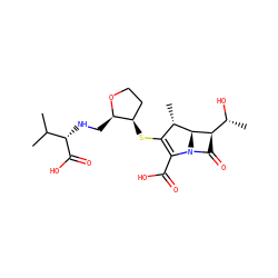 CC(C)[C@H](NC[C@H]1OCC[C@H]1SC1=C(C(=O)O)N2C(=O)[C@H]([C@@H](C)O)[C@@H]2[C@H]1C)C(=O)O ZINC000028100933