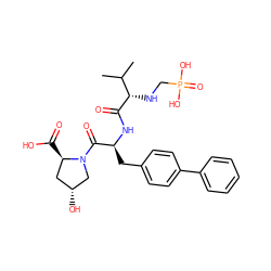 CC(C)[C@H](NCP(=O)(O)O)C(=O)N[C@@H](Cc1ccc(-c2ccccc2)cc1)C(=O)N1C[C@H](O)C[C@H]1C(=O)O ZINC000026655636