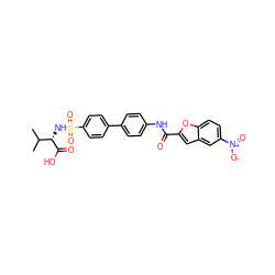 CC(C)[C@H](NS(=O)(=O)c1ccc(-c2ccc(NC(=O)c3cc4cc([N+](=O)[O-])ccc4o3)cc2)cc1)C(=O)O ZINC000028462838