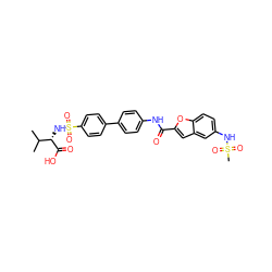 CC(C)[C@H](NS(=O)(=O)c1ccc(-c2ccc(NC(=O)c3cc4cc(NS(C)(=O)=O)ccc4o3)cc2)cc1)C(=O)O ZINC000028463744