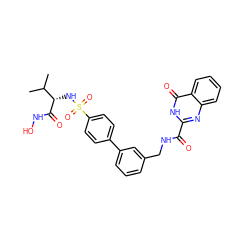 CC(C)[C@H](NS(=O)(=O)c1ccc(-c2cccc(CNC(=O)c3nc4ccccc4c(=O)[nH]3)c2)cc1)C(=O)NO ZINC000114404931