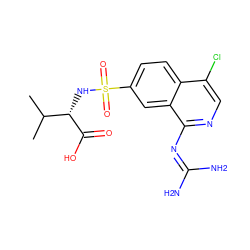 CC(C)[C@H](NS(=O)(=O)c1ccc2c(Cl)cnc(N=C(N)N)c2c1)C(=O)O ZINC000014960776