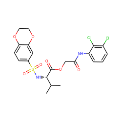 CC(C)[C@H](NS(=O)(=O)c1ccc2c(c1)OCCO2)C(=O)OCC(=O)Nc1cccc(Cl)c1Cl ZINC000008692828