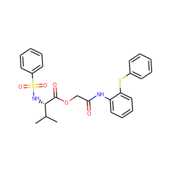 CC(C)[C@H](NS(=O)(=O)c1ccccc1)C(=O)OCC(=O)Nc1ccccc1Sc1ccccc1 ZINC000003363646