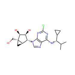CC(C)[C@H](Nc1nc(Cl)nc2c1ncn2[C@H]1[C@H](O)[C@H](O)[C@]2(CO)C[C@H]12)C1CC1 ZINC001772623679
