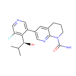 CC(C)[C@H](O)c1c(F)cncc1-c1cnc2c(c1)CCCN2C(N)=O ZINC001772586307