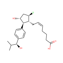 CC(C)[C@H](O)c1ccc([C@H]2[C@H](O)C[C@@H](Cl)[C@@H]2C/C=C\CCCC(=O)O)cc1 ZINC000137017718