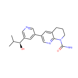 CC(C)[C@H](O)c1cncc(-c2cnc3c(c2)CCCN3C(N)=O)c1 ZINC001772646681