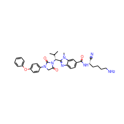 CC(C)[C@H](c1nc2ccc(C(=O)N[C@H](C#N)CCCCN)cc2n1C)N1C(=O)CN(c2ccc(Oc3ccccc3)cc2)C1=O ZINC000653843478