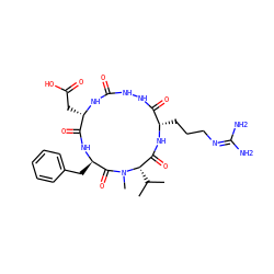 CC(C)[C@H]1C(=O)N[C@@H](CCCN=C(N)N)C(=O)NNC(=O)N[C@@H](CC(=O)O)C(=O)N[C@H](Cc2ccccc2)C(=O)N1C ZINC000058482412