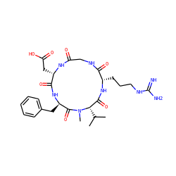 CC(C)[C@H]1C(=O)N[C@@H](CCCNC(=N)N)C(=O)NCC(=O)N[C@@H](CC(=O)O)C(=O)N[C@H](Cc2ccccc2)C(=O)N1C ZINC000003952216