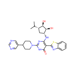 CC(C)[C@H]1C[C@@H](Nc2nc(N3CCC(c4cncnc4)CC3)[nH]c(=O)c2-c2nc3ccccc3s2)[C@H](O)[C@@H]1O ZINC001772572343