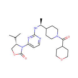 CC(C)[C@H]1COC(=O)N1c1ccnc(N[C@@H](C)C2CCN(C(=O)C3CCOCC3)CC2)n1 ZINC000222596880