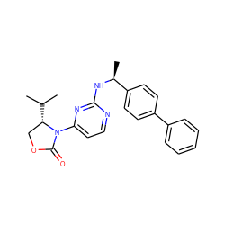 CC(C)[C@H]1COC(=O)N1c1ccnc(N[C@@H](C)c2ccc(-c3ccccc3)cc2)n1 ZINC000142057862