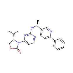 CC(C)[C@H]1COC(=O)N1c1ccnc(N[C@@H](C)c2ccc(-c3ccccc3)nc2)n1 ZINC000205141546