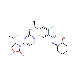 CC(C)[C@H]1COC(=O)N1c1ccnc(N[C@@H](C)c2ccc(C(=O)N[C@@H]3CCCC[C@H]3O)c(F)c2)n1 ZINC000142115552