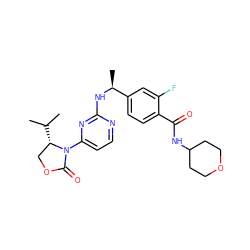 CC(C)[C@H]1COC(=O)N1c1ccnc(N[C@@H](C)c2ccc(C(=O)NC3CCOCC3)c(F)c2)n1 ZINC000142114412