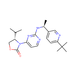 CC(C)[C@H]1COC(=O)N1c1ccnc(N[C@@H](C)c2ccc(C(C)(C)C)nc2)n1 ZINC000221304434