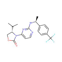 CC(C)[C@H]1COC(=O)N1c1ccnc(N[C@@H](C)c2ccc(C(F)(F)F)cc2)n1 ZINC000142144746