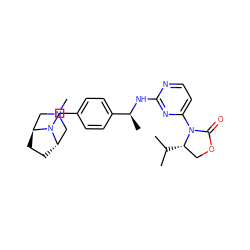 CC(C)[C@H]1COC(=O)N1c1ccnc(N[C@@H](C)c2ccc(CN3[C@H]4CC[C@H]3CN(C)C4)cc2)n1 ZINC000142063843